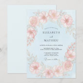 ライトブルーのポリッシュされたピーゴの結婚式 招待状 (正面/裏面)