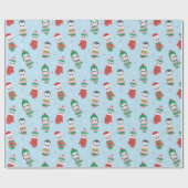 ライトブルーのミトンで可愛いクリスマスペンギン ラッピングペーパー (フラット)