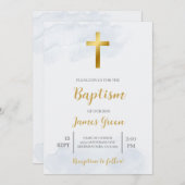 ライトブルーのミニマリスト洗礼招待状 招待状 (正面/裏面)