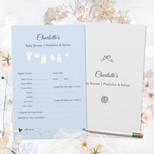 ライトブルーのミニマリスト赤ちゃんシャワー予測ゲーム (Light Blue Minimalist Baby Boy Shower Predictions Game ©Susanne Sachers - Sunny Mind 🌞)