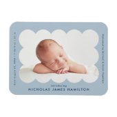 ライトブルーのモダンなスカラップベビーお知らせ マグネット (横)