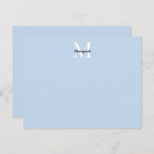 ライトブルーのモノグラムのパーソナライズされた静止ギフト ノートカード (正面/裏面)