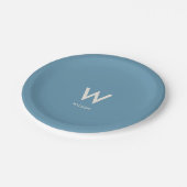 ライトブルーのモノグラムパーソナルパーティー ペーパープレート (アングル)