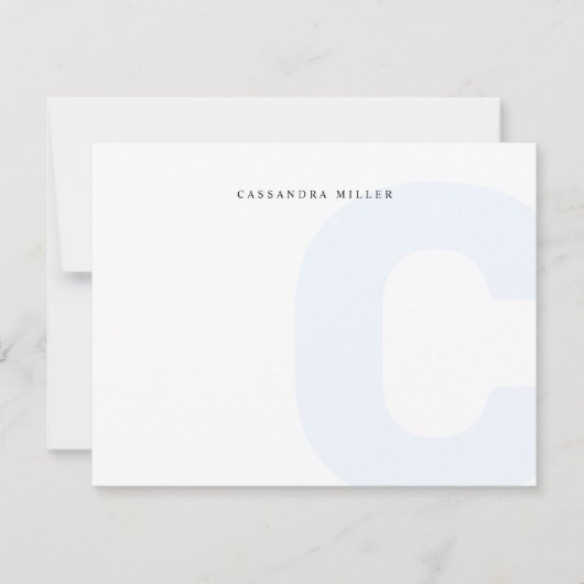 ライトブルーのモノグラム背景 フルネーム ノートカード (正面)