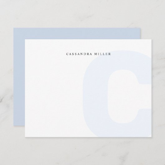 ライトブルーのモノグラム背景 フルネーム ノートカード (正面/裏面)