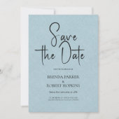 ライトブルーのライシンプルネンの黒いスクリプト日付を保存 招待状 (正面)