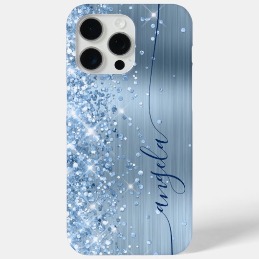 ライトブルーのラメ入りおしゃれネイビーシグネチャー Case-Mate iPhoneケース (裏面)