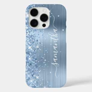 ライトブルーのラメ入りゴージャスガーリーサイン iPhone 16 PROケース