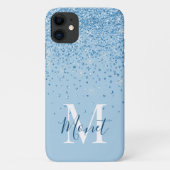 ライトブルーのラメ入りスクリプトモノグラム 名前 Case-Mate iPhoneケース (裏面)