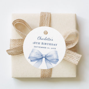 ライトブルーのリボン 手書きDIY 誕生日 フェイバータグ