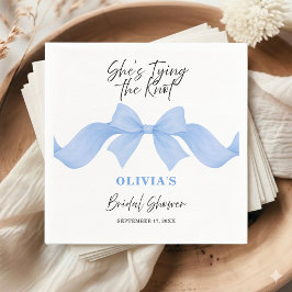 ライトブルーのリボン She's Tying the Knot ブライダルシャワー スタンダードカクテルナプキン