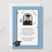 ライトブルーのレトロな波状卒業 案内状 (裏面)