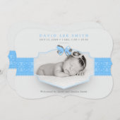 ライトブルーのロマンチックなレース誕生のお知らせ 案内状 (正面/裏面)