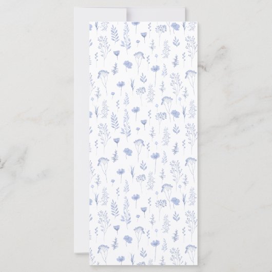 ライトブルーのワイルドフラワー庭園の結婚式のメニューカード (裏面)