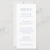 ライトブルーのワイルドフラワー庭園の結婚式のメニューカード (正面)