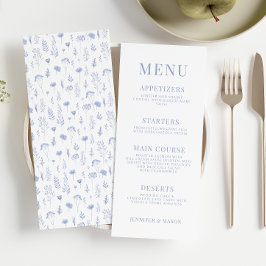 ライトブルーのワイルドフラワー庭園の結婚式のメニューカード