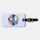 ライトブルーの世界地図と旗 ラゲッジタグ (正面横)
