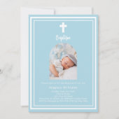 ライトブルーの写真アーチバプテスマ 招待状 (正面)