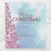 ライトブルーの冬のクリスマスに白い雪 ワインラベル (シングルラベル)