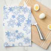 ライトブルーの冬の雪の結晶パターン キッチンタオル (四つ折り)