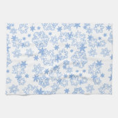 ライトブルーの冬の雪の結晶パターン キッチンタオル (横)
