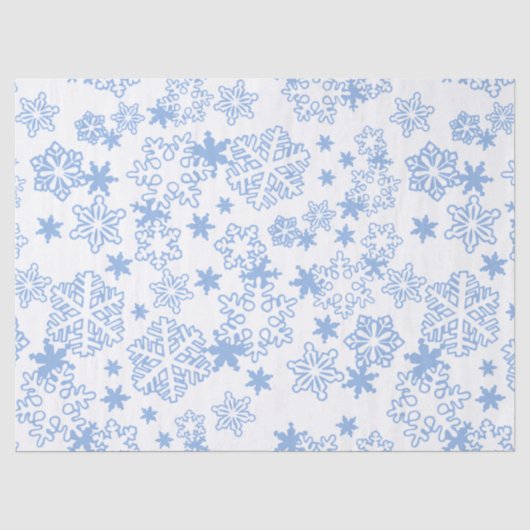 ライトブルーの冬の雪の結晶パターン 薄葉紙 (正面)