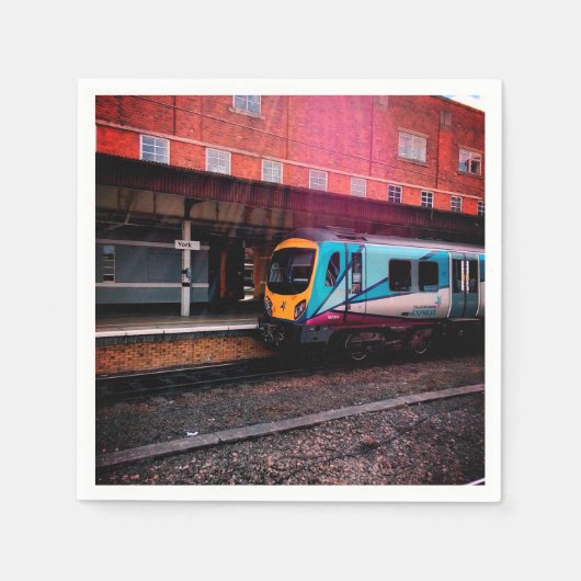 ライトブルーの列車 スタンダードカクテルナプキン (正面)