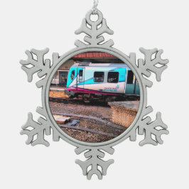 ライトブルーの列車 スノーフレークピューターオーナメント