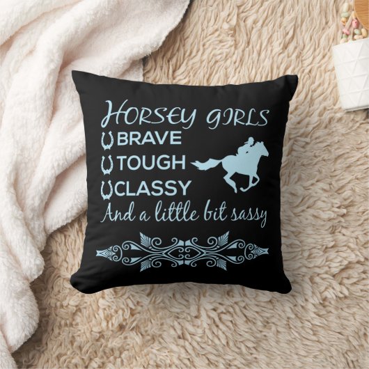 ライトブルーの勇敢なタフな上品な馬少女 クッション (ブランケット)