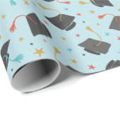 ライトブルーの卒業キャップとタッセル ラッピングペーパー (ロールコーナー)