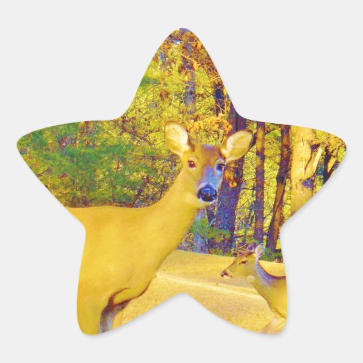 ライトブルーの口ひげ鹿 星シール (正面)