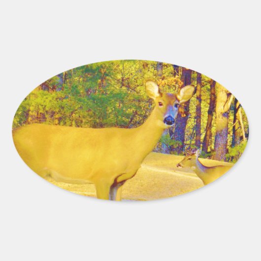 ライトブルーの口ひげ鹿 楕円形シール (正面)