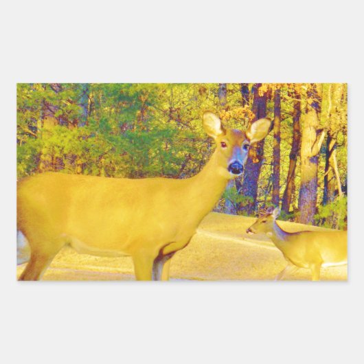 ライトブルーの口ひげ鹿 長方形シール (正面)