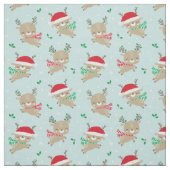 ライトブルーの可愛いクリスマストナカイのサンタ帽子 ファブリック (見本)