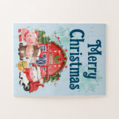 ライトブルーの可愛いクリスマスファーム動物 ジグソーパズル (横)