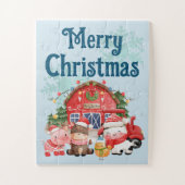 ライトブルーの可愛いクリスマスファーム動物 ジグソーパズル (縦)