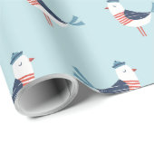 ライトブルーの可愛いセーラーシーグル ラッピングペーパー (ロールコーナー)