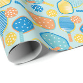 ライトブルーの可愛いピックボールパドル ラッピングペーパー (ロールコーナー)