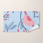 ライトブルーの可愛いピンクの鳥 バスタオルセット (ハンドタオル)