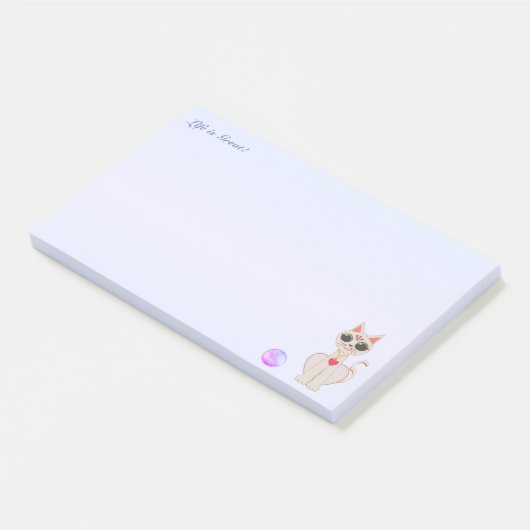 ライトブルーの可愛いベージュの猫漫画 ポストイット (アングル)