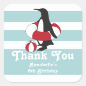 ライトブルーの可愛い夏のペンギンの子供の誕生日パーティー スクエアシール (正面)