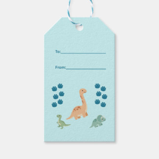 ライトブルーの可愛い恐竜の誕生日 ギフトタグ