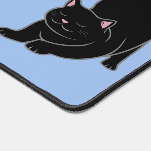 ライトブルーの可愛い黒猫アニメ デスクマット (コーナー)