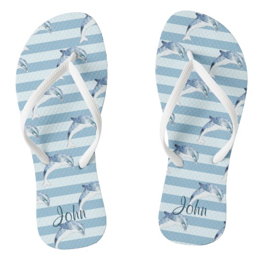 ライトブルーの可愛らしいストライプイルカ ビーチサンダル (ソール)