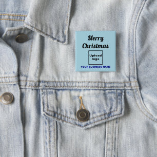 ライトブルーの四角いカードに、クリスマスのビジネス向けの挨 缶バッジ