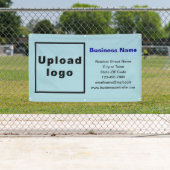 ライトブルーの四角形バナーにビジネスブランド 横断幕 (インサイチュ)