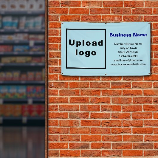 ライトブルーの四角形バナーにビジネスブランド 横断幕