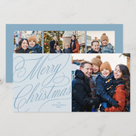 ライトブルーの大人っぽいクリスマス家族写真カード シーズンカード