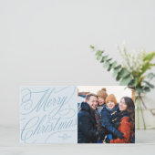 ライトブルーの大人っぽいクリスマス家族写真カード シーズンカード (スタンド正面)