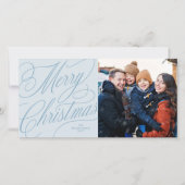 ライトブルーの大人っぽいクリスマス家族写真カード シーズンカード (正面)